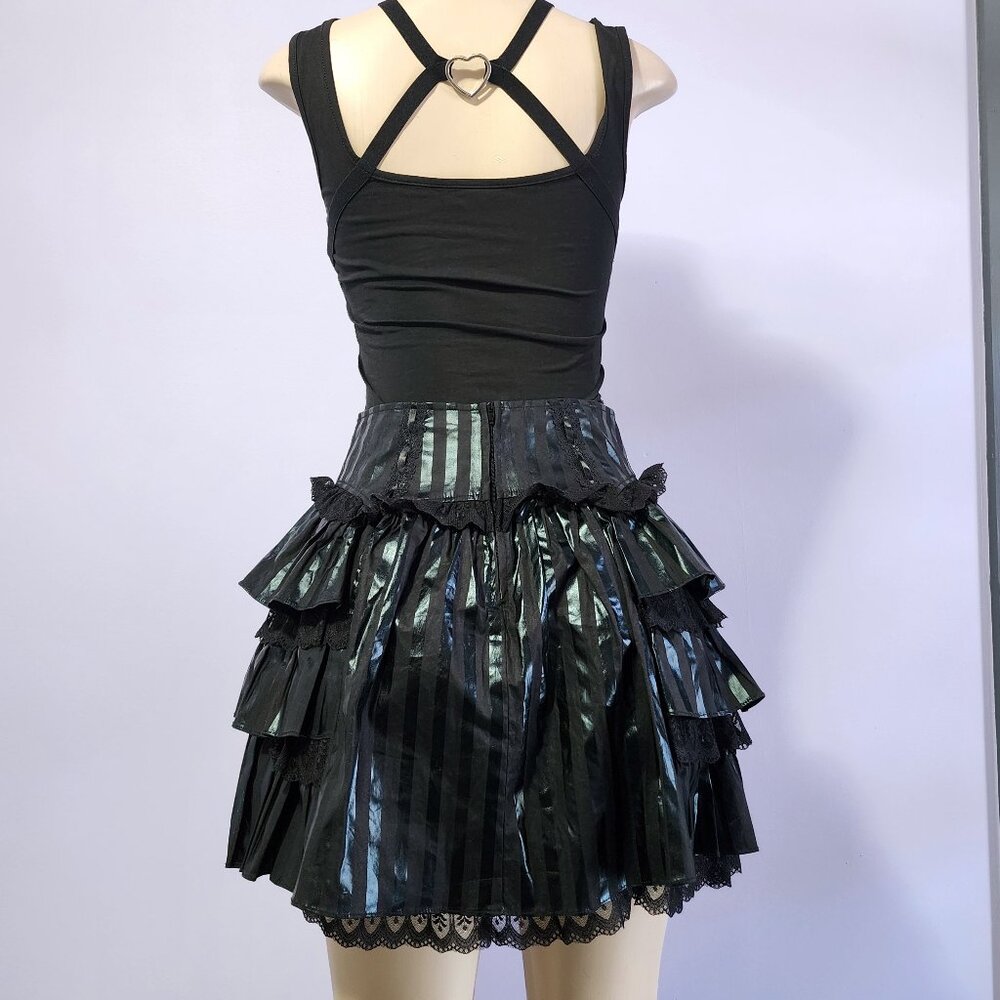 Lip Service Blacklist Layered Black on Black striped Lolita Skirt Size Medium - Picture 2 of 7